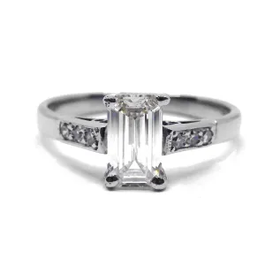 0.57ct Emerald Cut Shoulder Set Diamond Engagement Ring | Pre-Loved | 18K White Gold