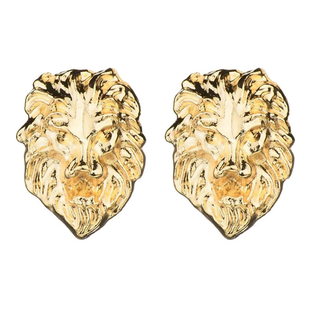 1 Pair Delicate 3D Lion Head Brooch Collar Lapel Pins Tips Gift Unisex-Gold