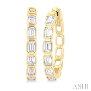 1.00 Ctw Bezel Set Emerald Cut Diamond Fashion Hoop Earring in 14K Yellow Gold