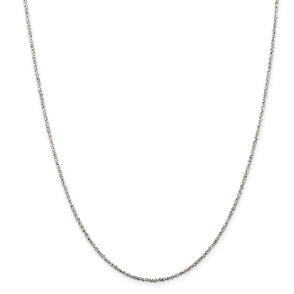 1.3mm Rhodium Plated Sterling Silver Solid Loose Rope Chain Necklace