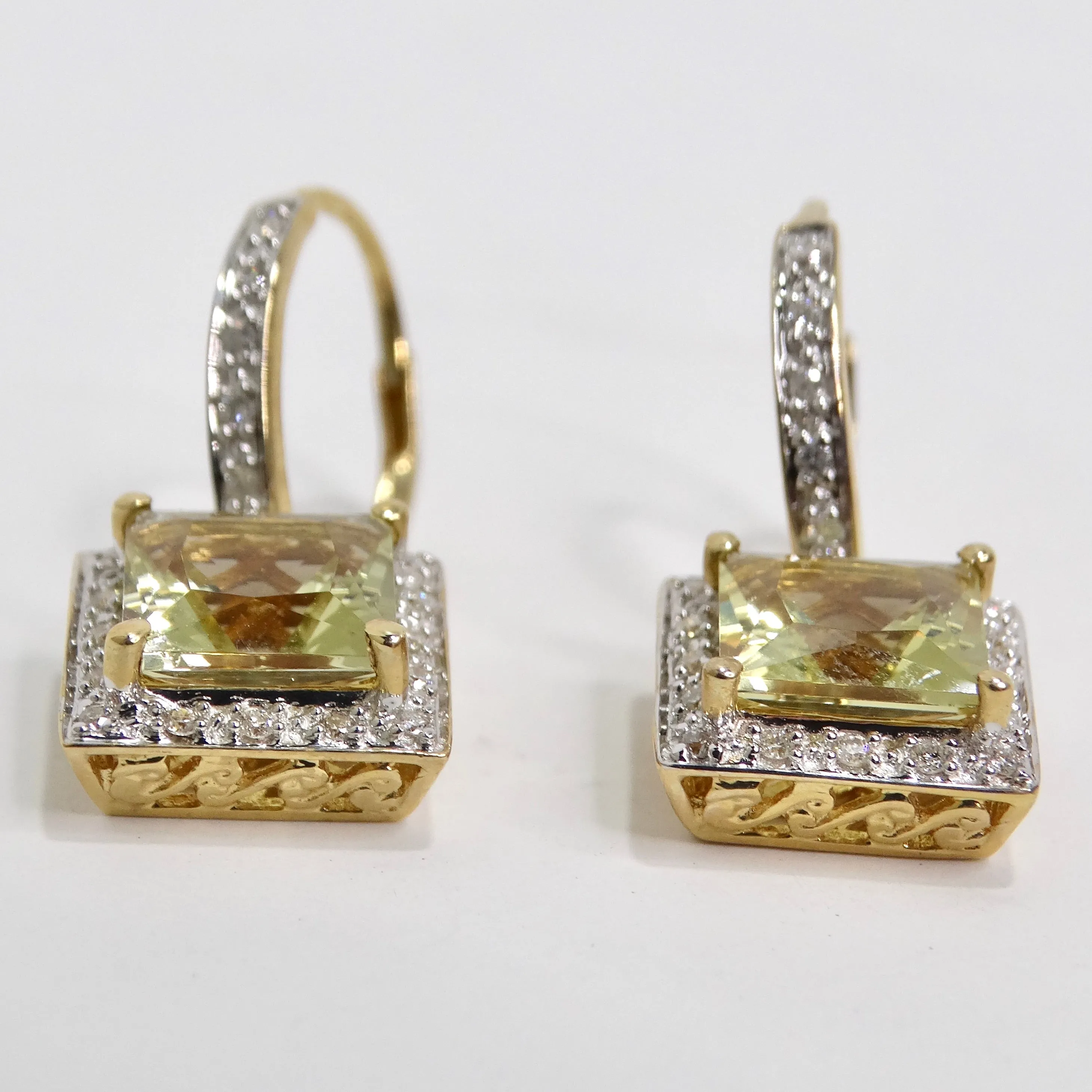 14K Gold Citrine Diamond Earrings