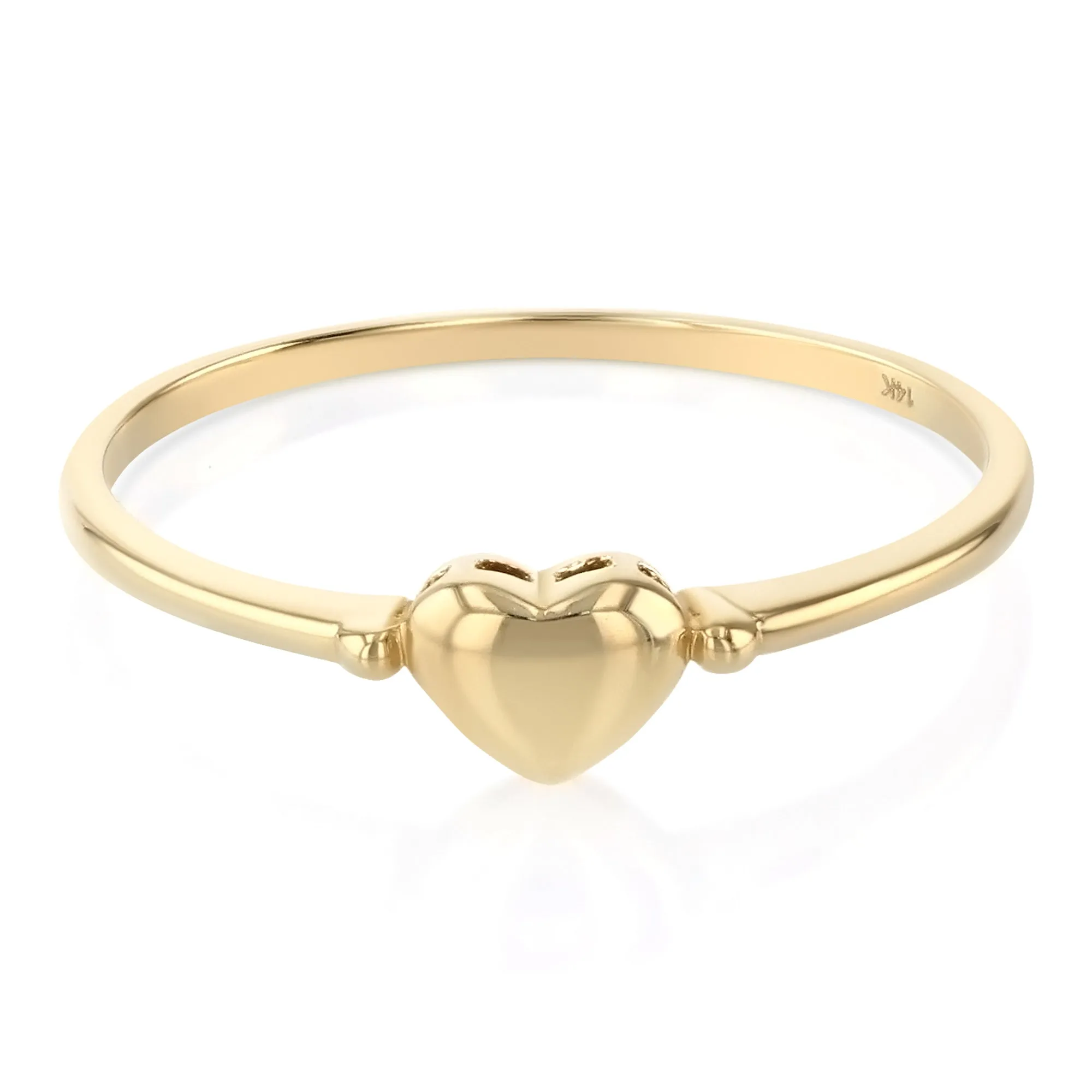 14K Solid Gold Simple Plain Full Heart Ring