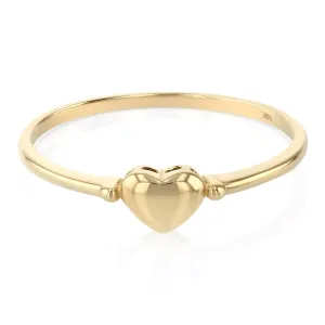 14K Solid Gold Simple Plain Full Heart Ring