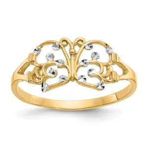 14k Two Tone Gold Diamond Cut Butterfly Ring