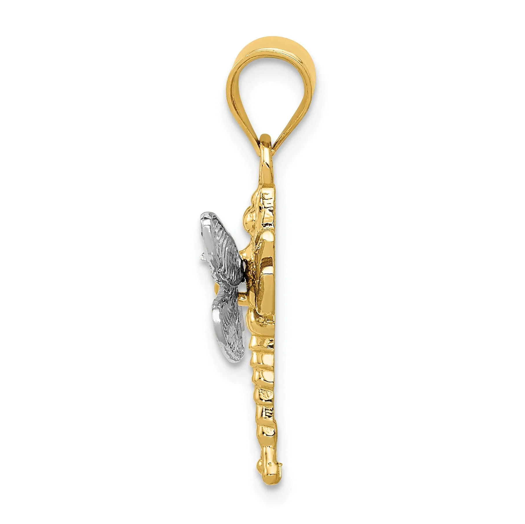 14k Two-Tone Gold Solid Textured Polished Finish Dragonfly Charm Pendant