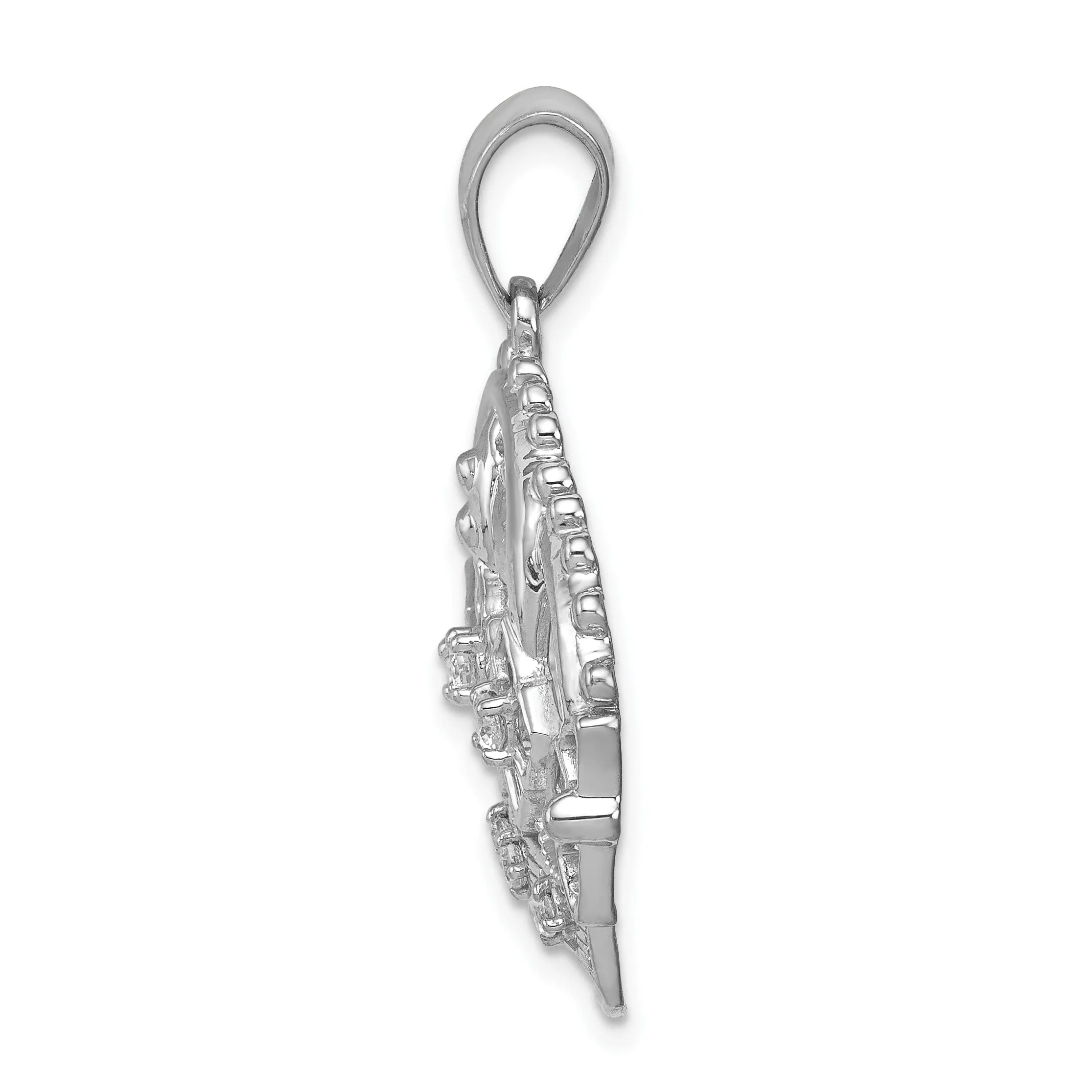 14k White Gold Polished Finish 0.205CT Diamond Crown Design Charm Pendant