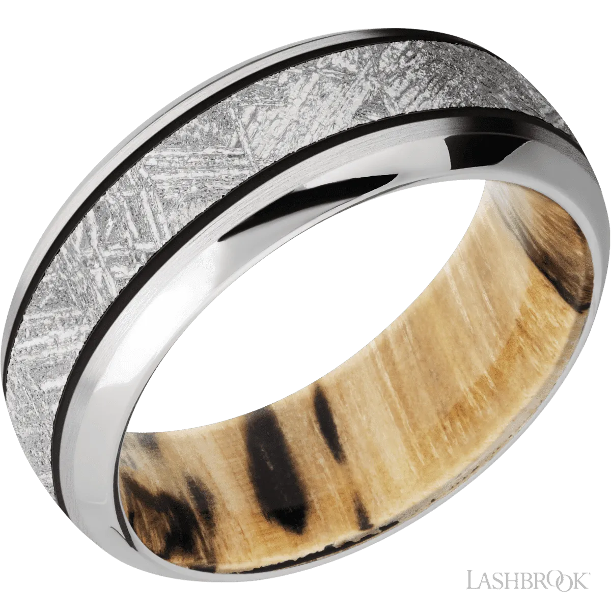 14K White Gold with Satin , Polish Finish and Meteorite Inlay and Spalted Tamarind  - 8MM