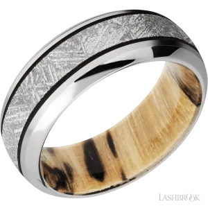 14K White Gold with Satin , Polish Finish and Meteorite Inlay and Spalted Tamarind  - 8MM