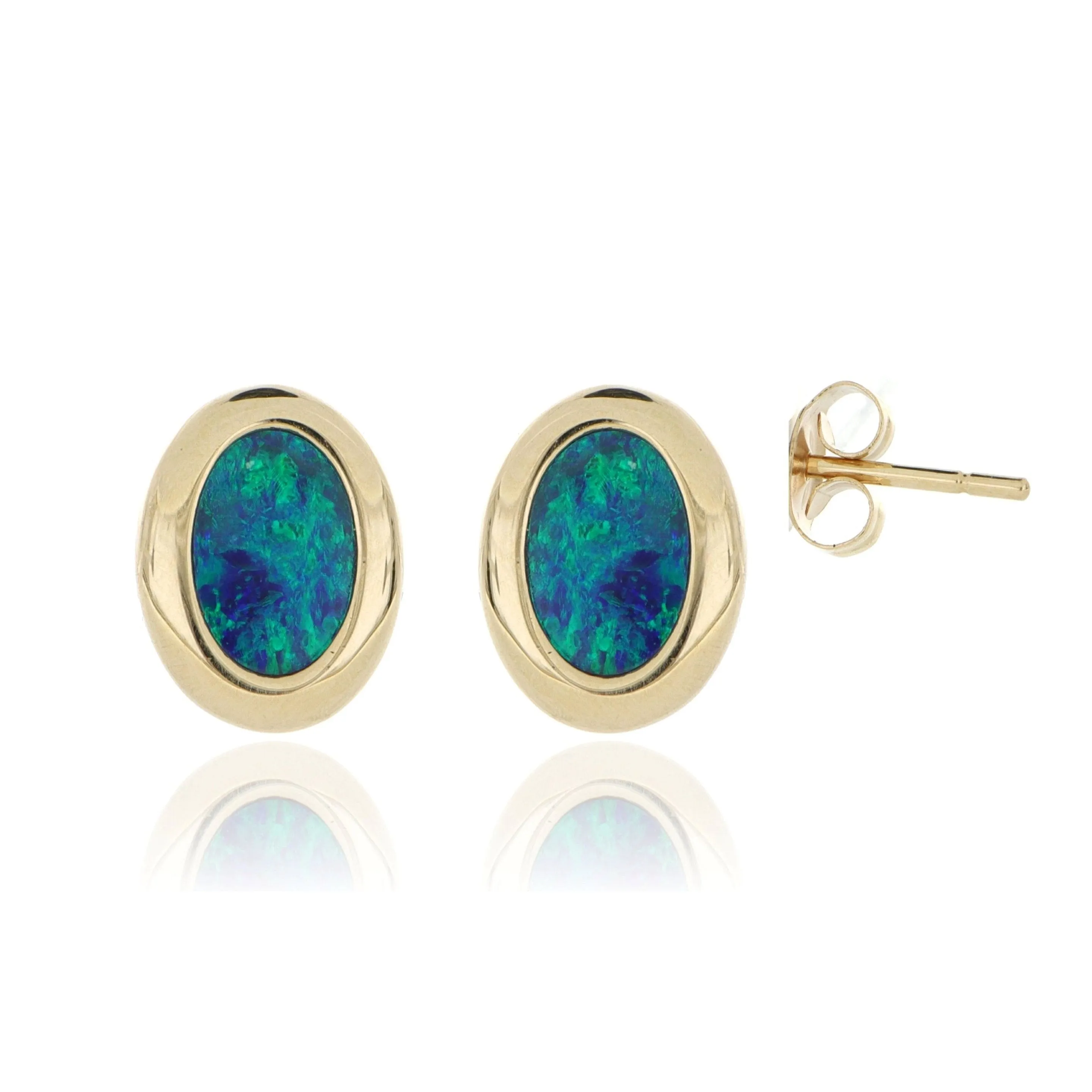 14k Yellow Gold Bezel Set Australian Opal Studs