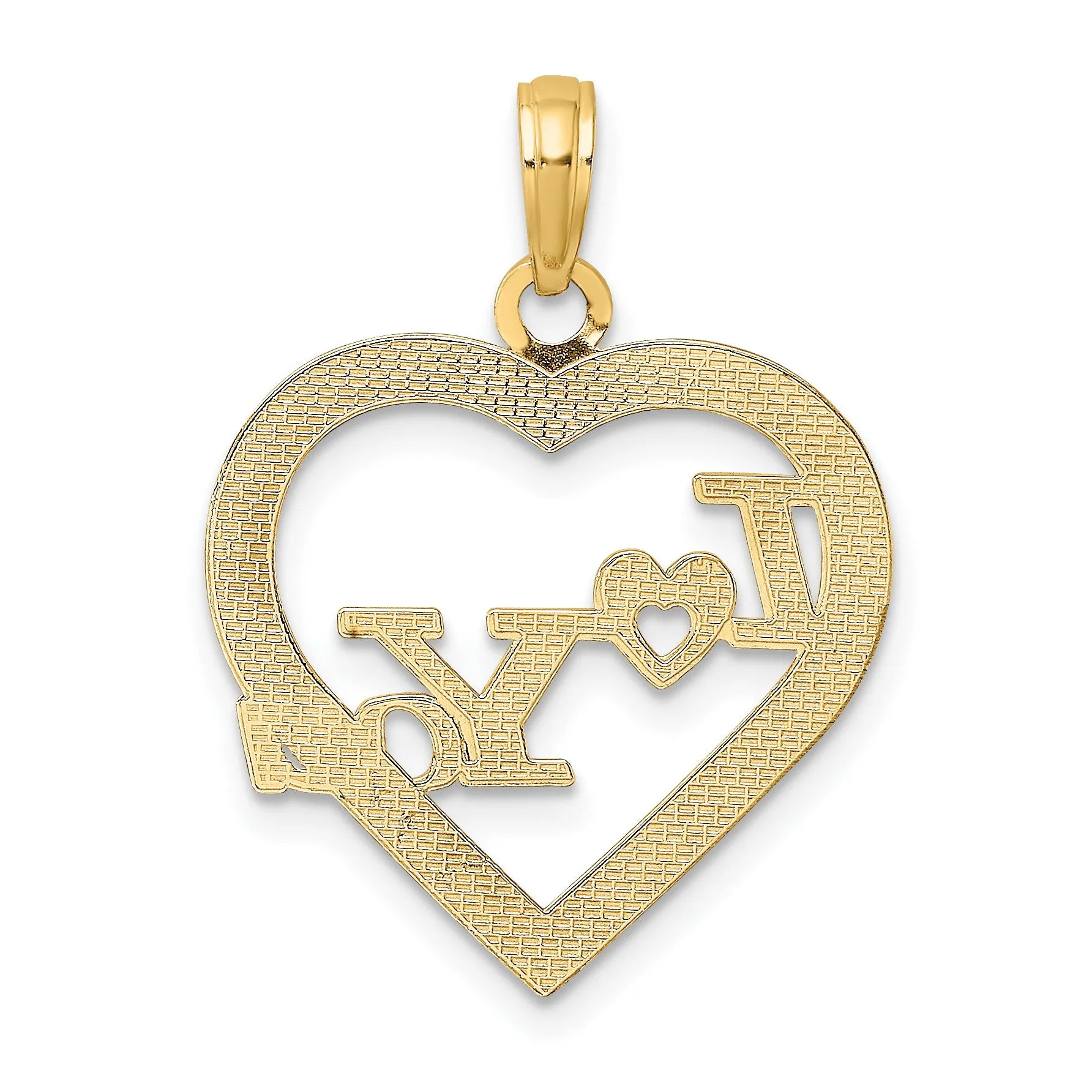 14k Yellow Gold I HEART YOU in Heart Frame Pendant