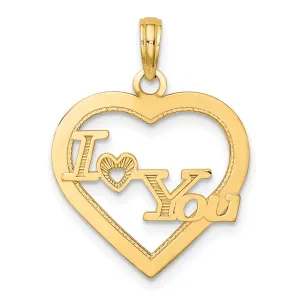 14k Yellow Gold I HEART YOU in Heart Frame Pendant