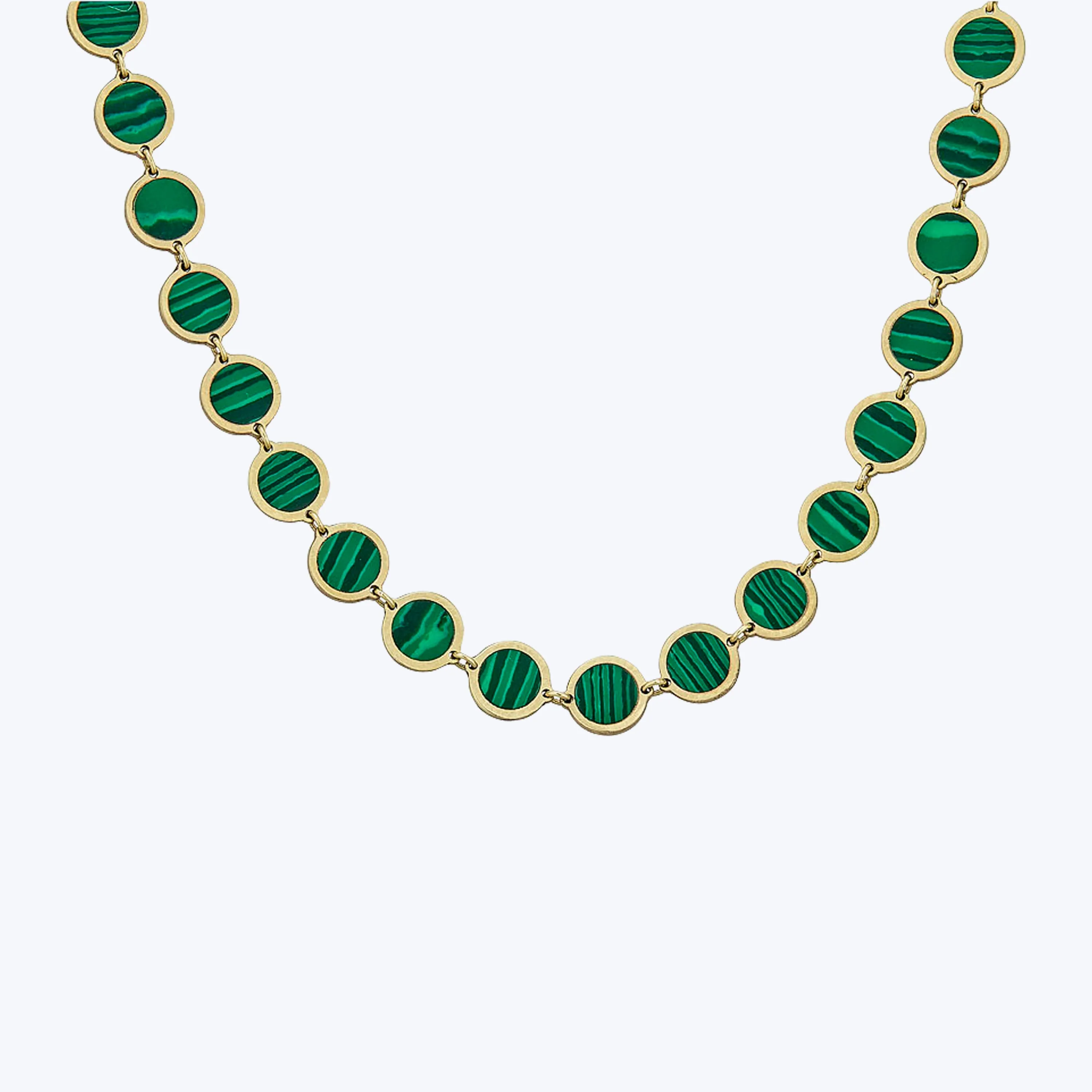 14K Yellow Gold Malachite Disc Necklace