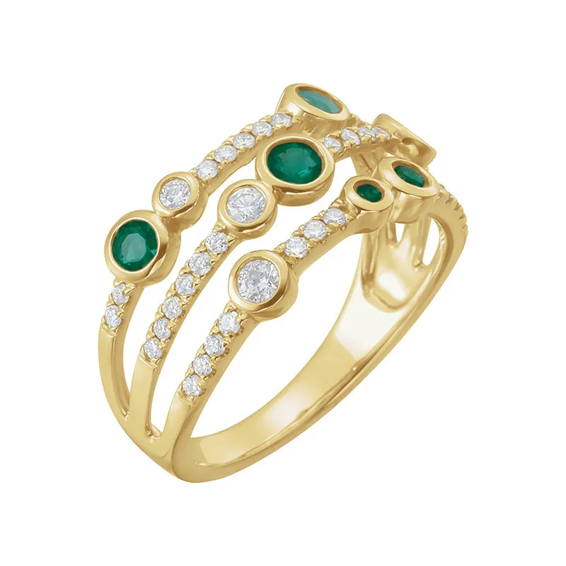 14K Yellow Gold Natural Emerald & 3/8 CTW Natural Diamond Ring