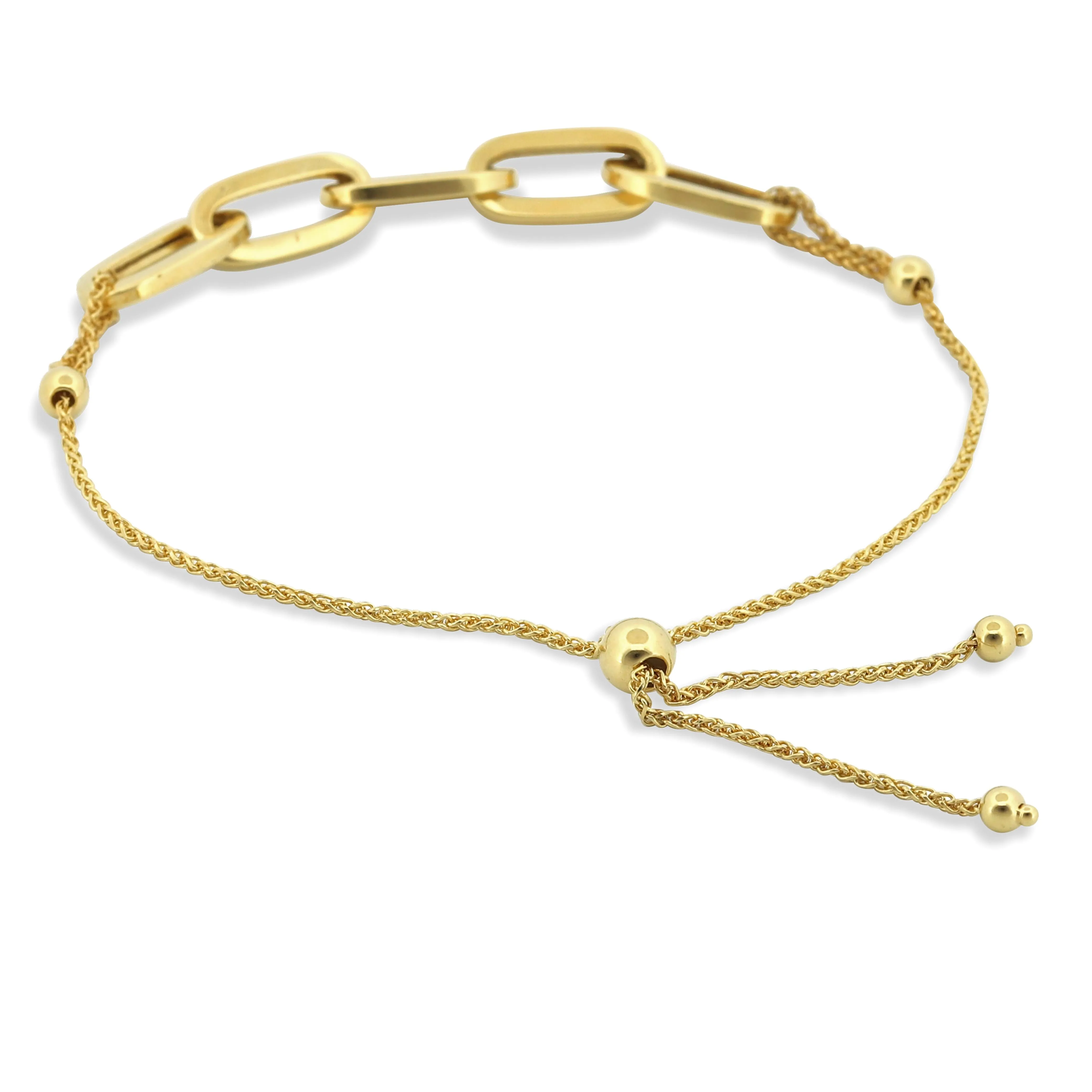 14k Yellow Gold Paperclip Link Adjustable Chain Bracelet