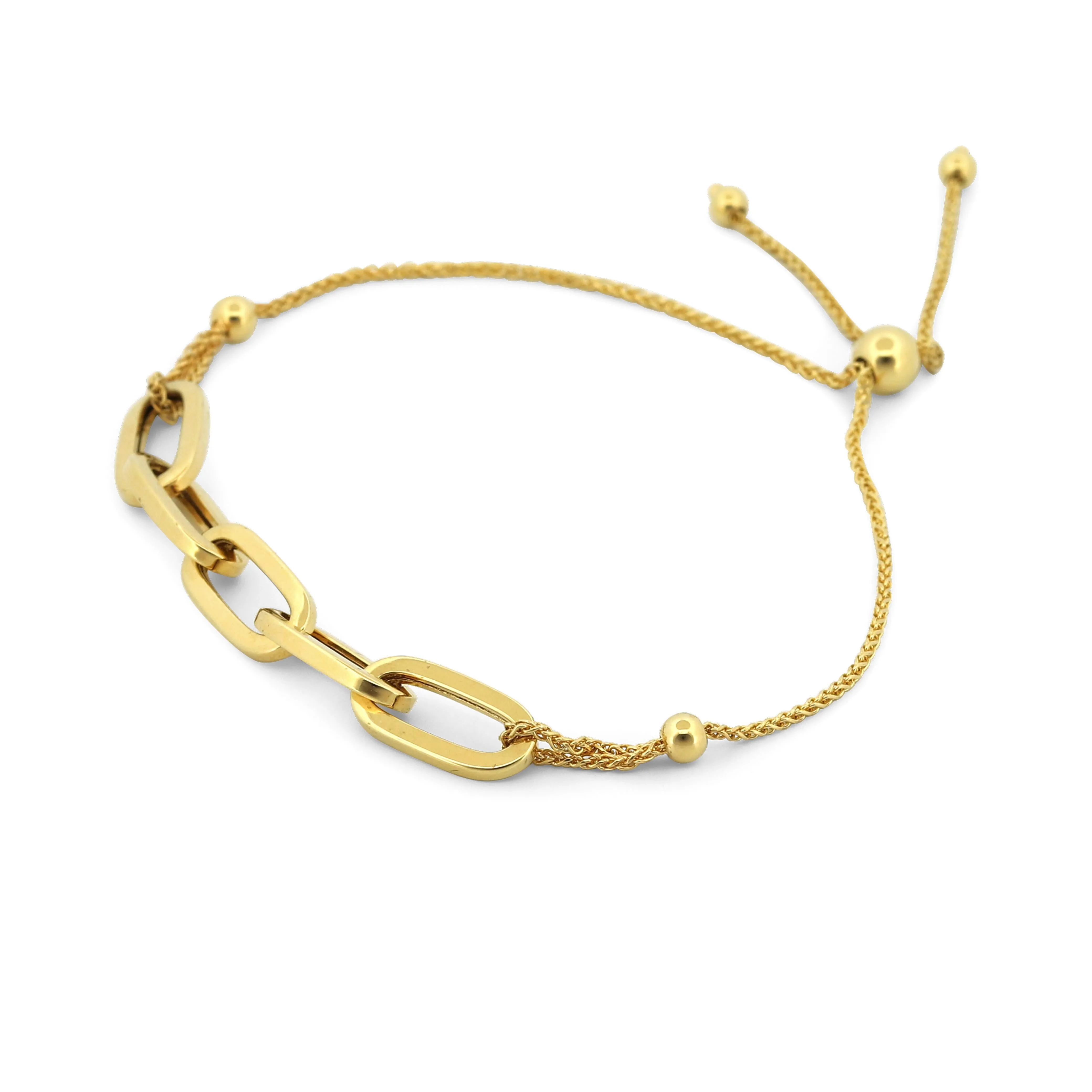 14k Yellow Gold Paperclip Link Adjustable Chain Bracelet