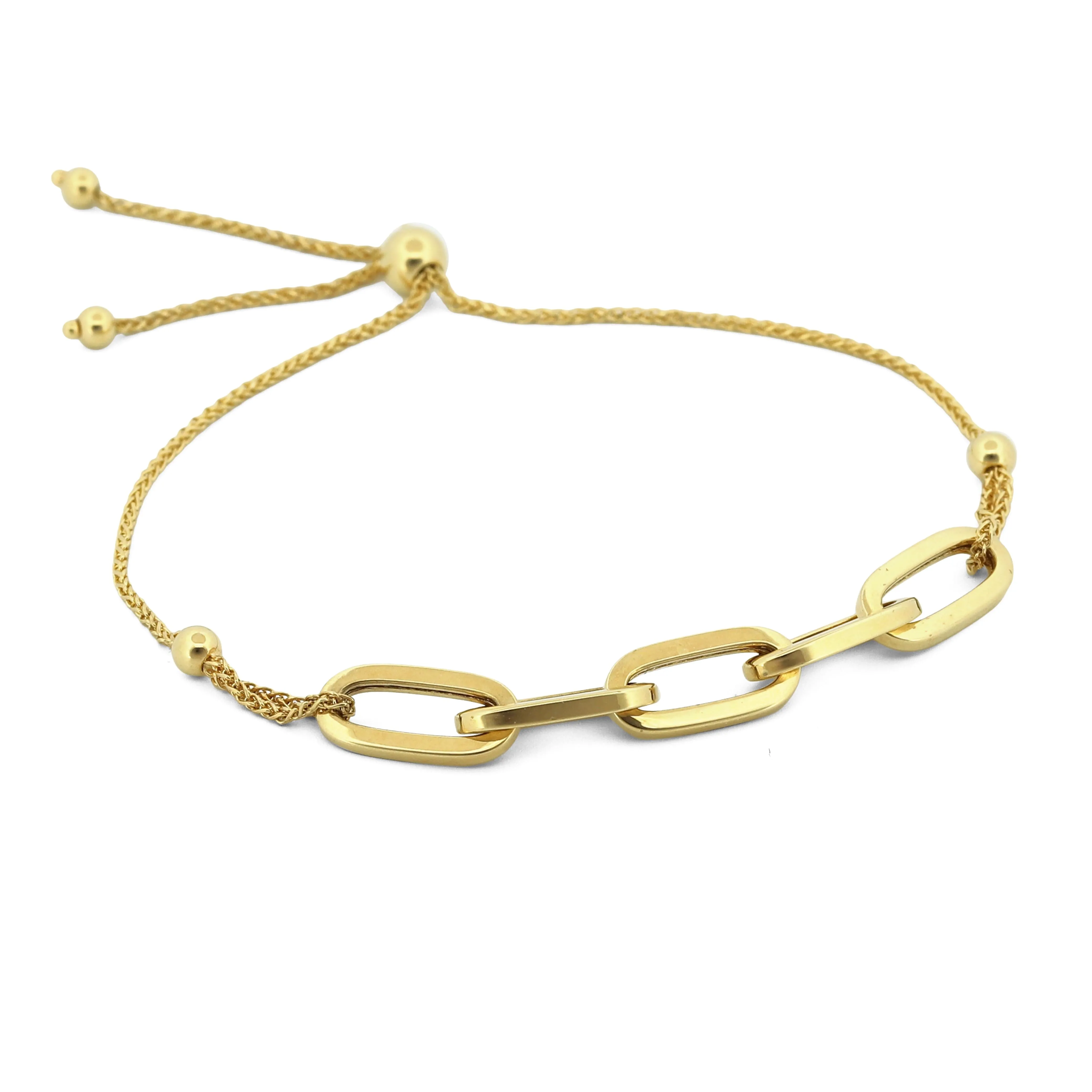 14k Yellow Gold Paperclip Link Adjustable Chain Bracelet