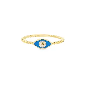 14K Yellow Gold Stackable Evil Eye Ring