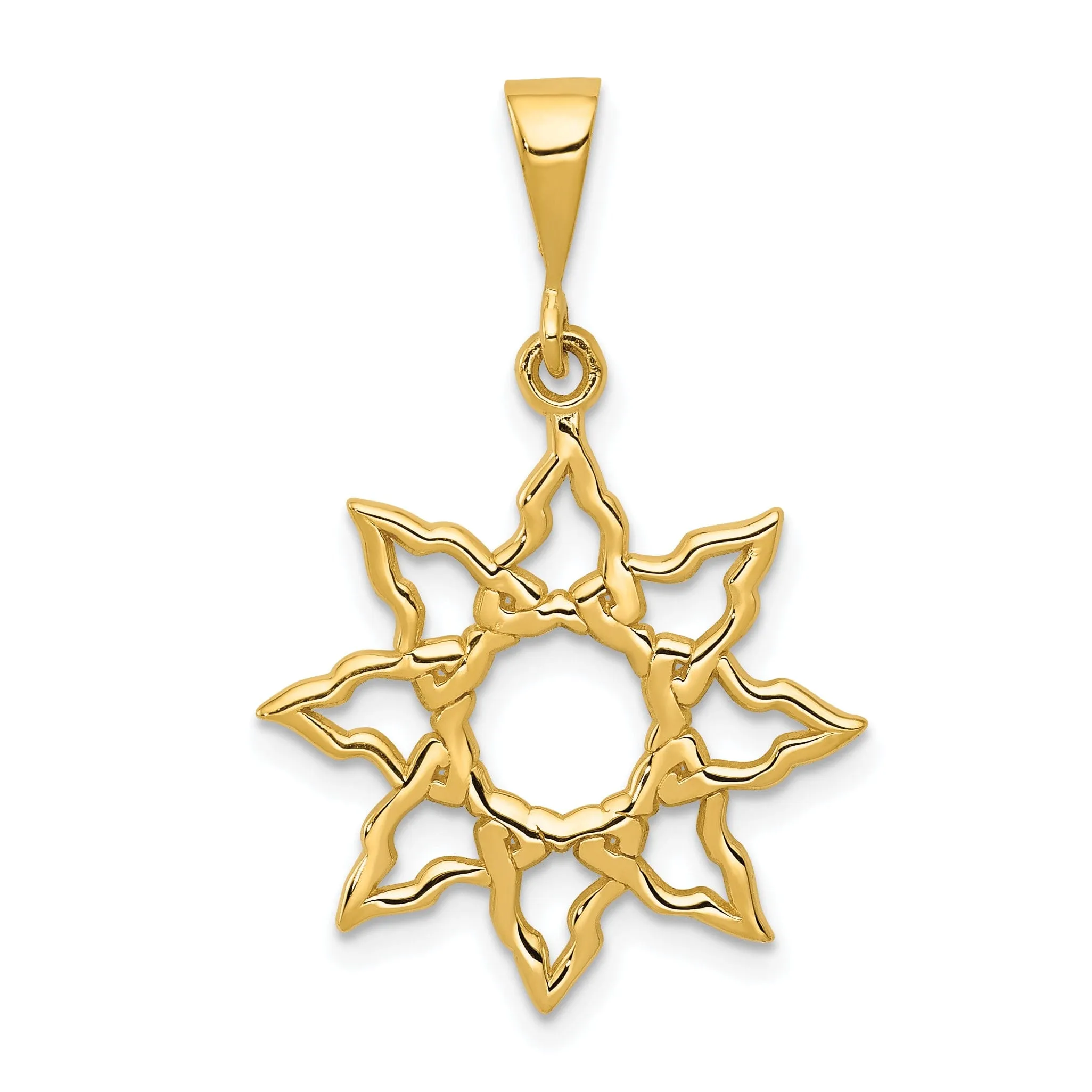 14k Yellow Gold Textured Polished Finish Sun Design Charm Pendant