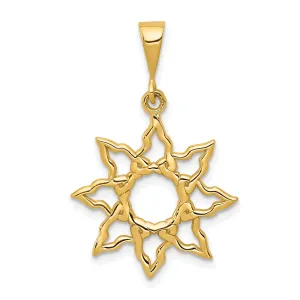 14k Yellow Gold Textured Polished Finish Sun Design Charm Pendant