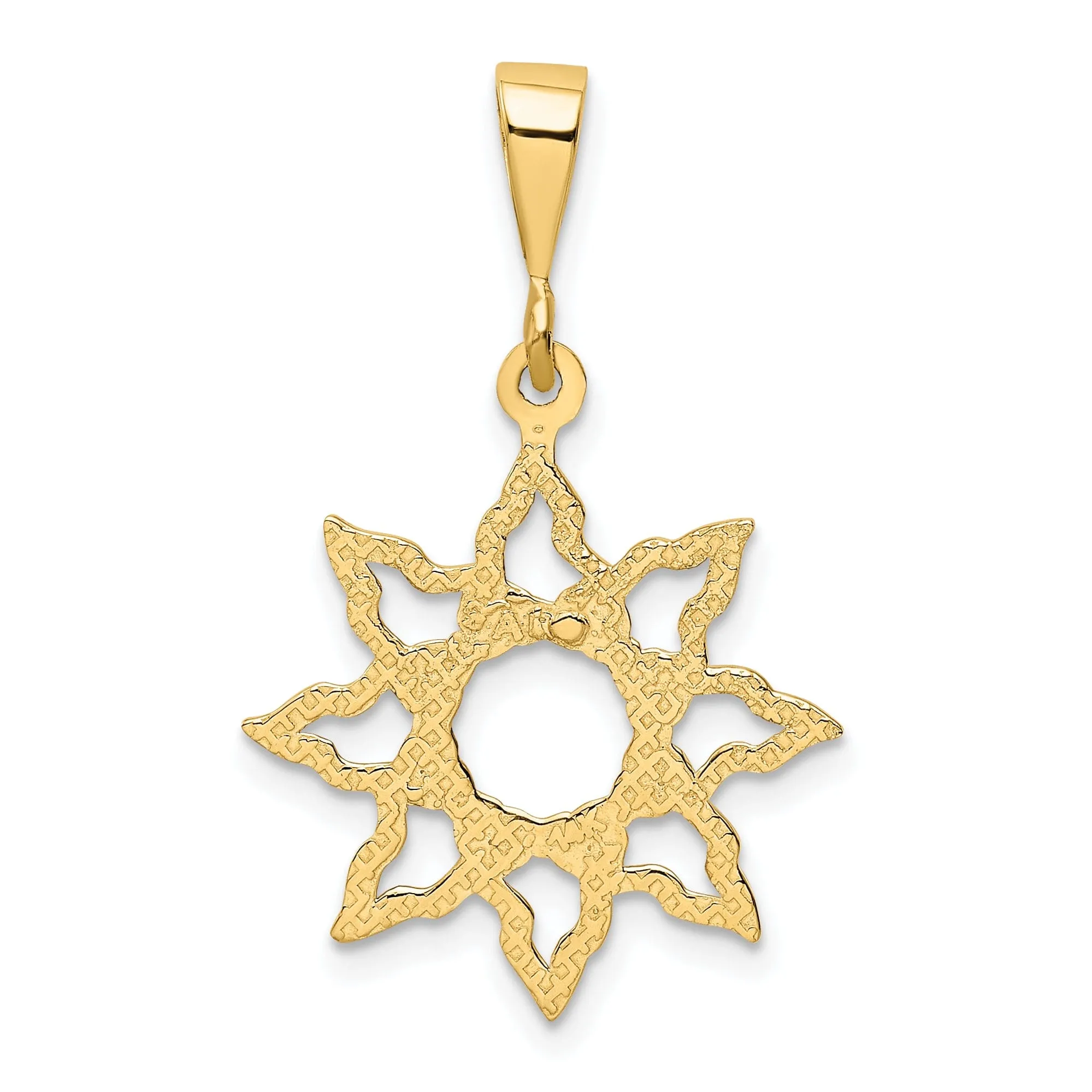 14k Yellow Gold Textured Polished Finish Sun Design Charm Pendant