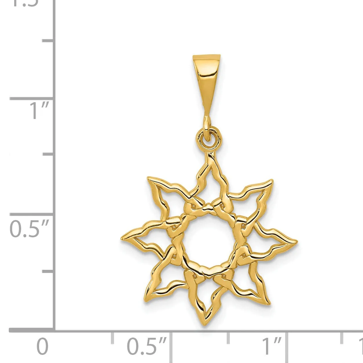 14k Yellow Gold Textured Polished Finish Sun Design Charm Pendant