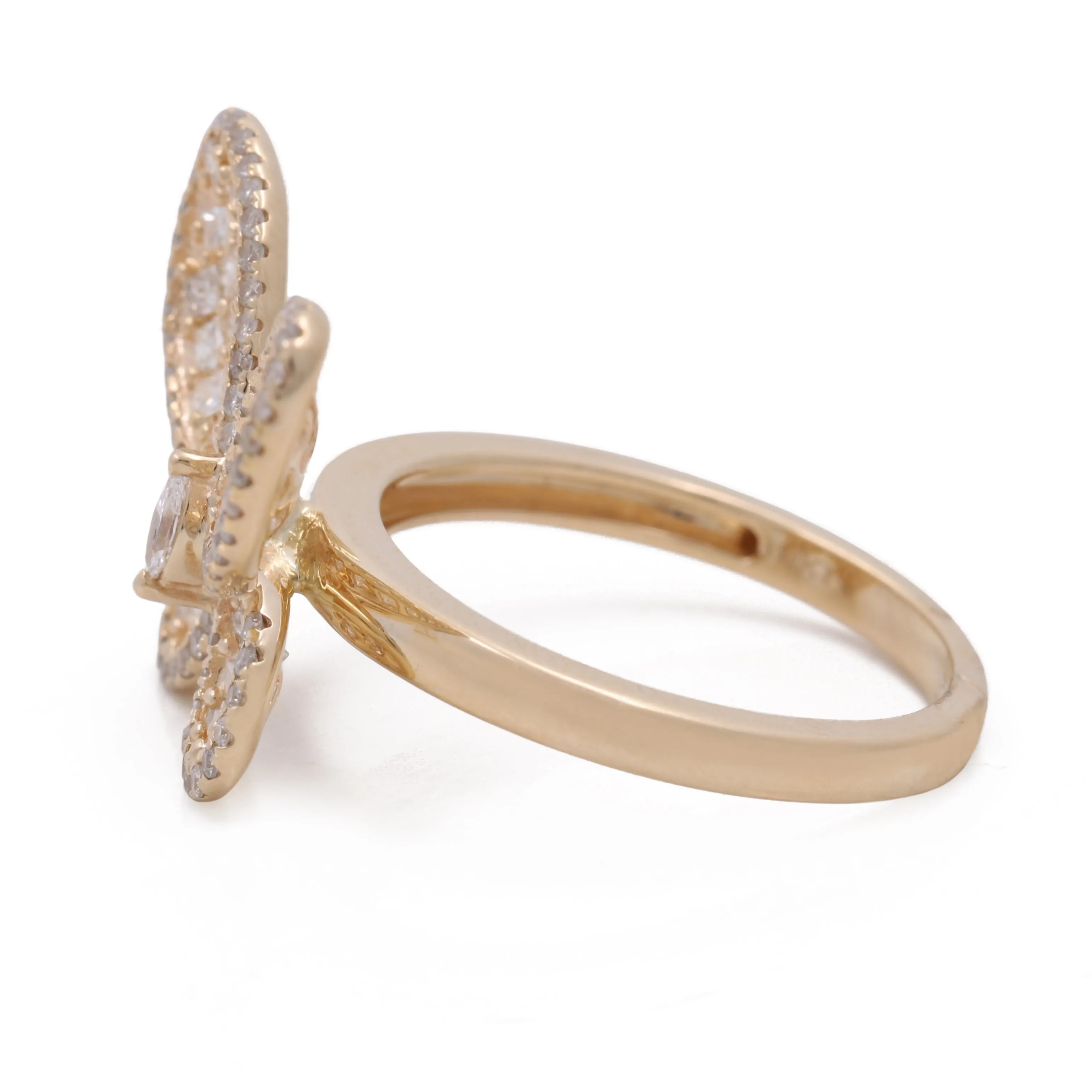 14K Yellow Gold Women's Diamond Butterfly Ring with 1.21 TW Round Diamonds