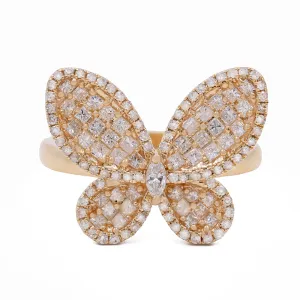 14K Yellow Gold Women's Diamond Butterfly Ring with 1.21 TW Round Diamonds