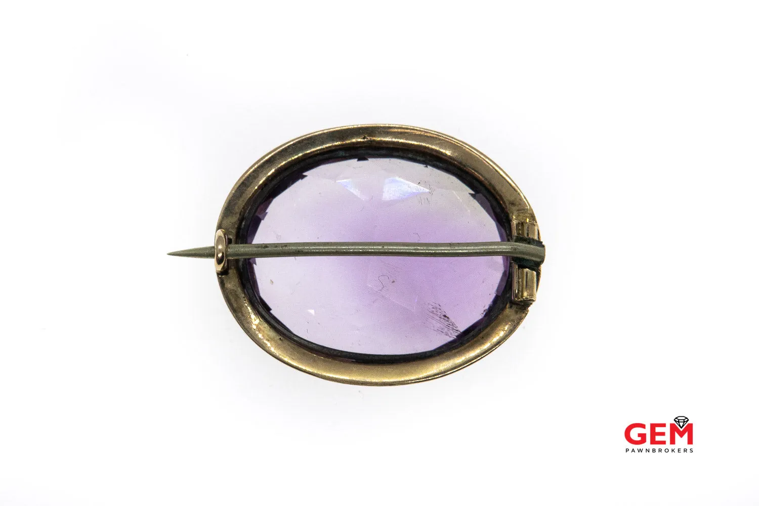 14KT Yellow Gold Oval Amethyst Brooch Lapel Pin