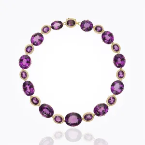 18K Amethyst Halo Necklace with natural Bahia amethyst and diamond pavé