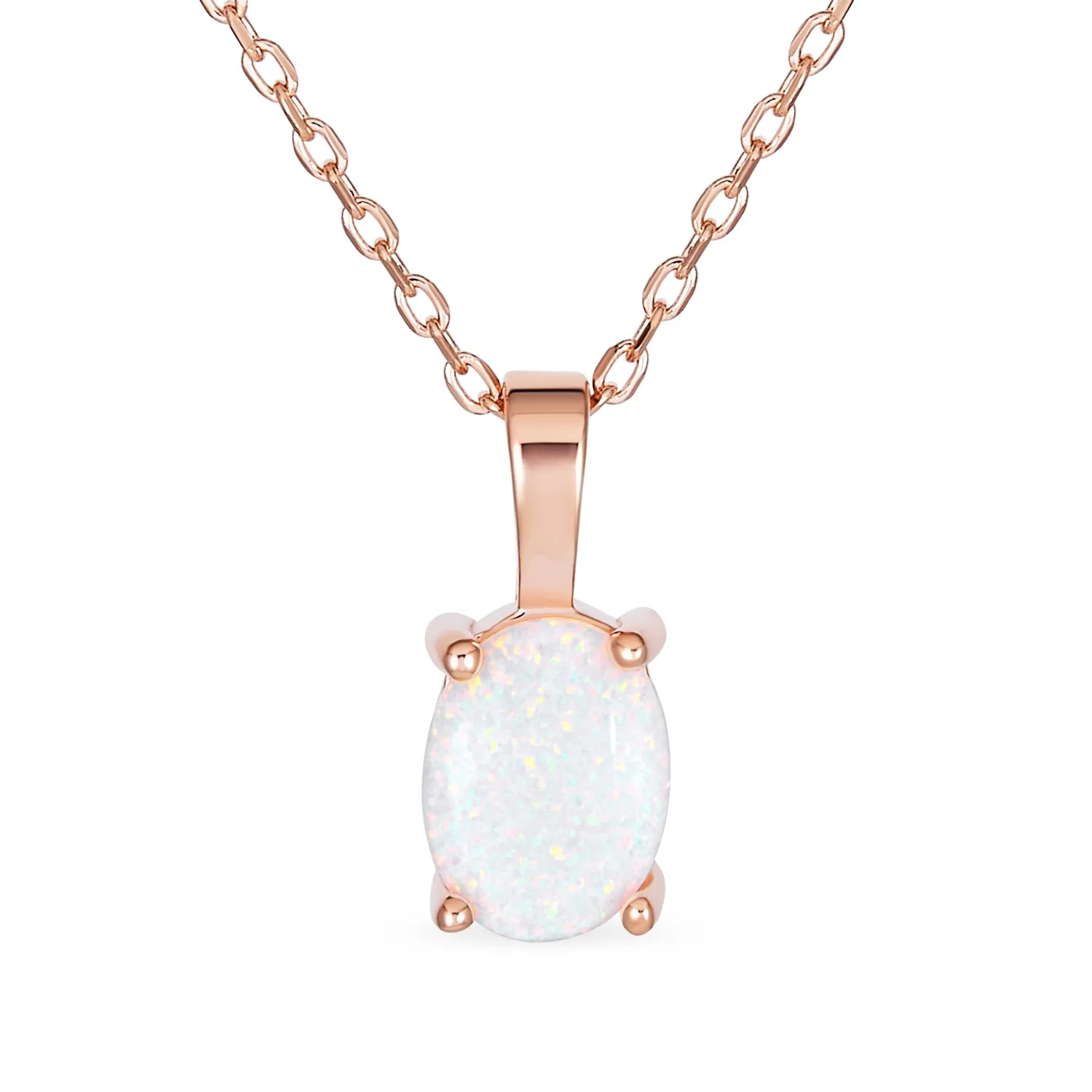 1CT Solitaire Oval Opal Pendant Necklace Rose Gold Plated .925 Silver