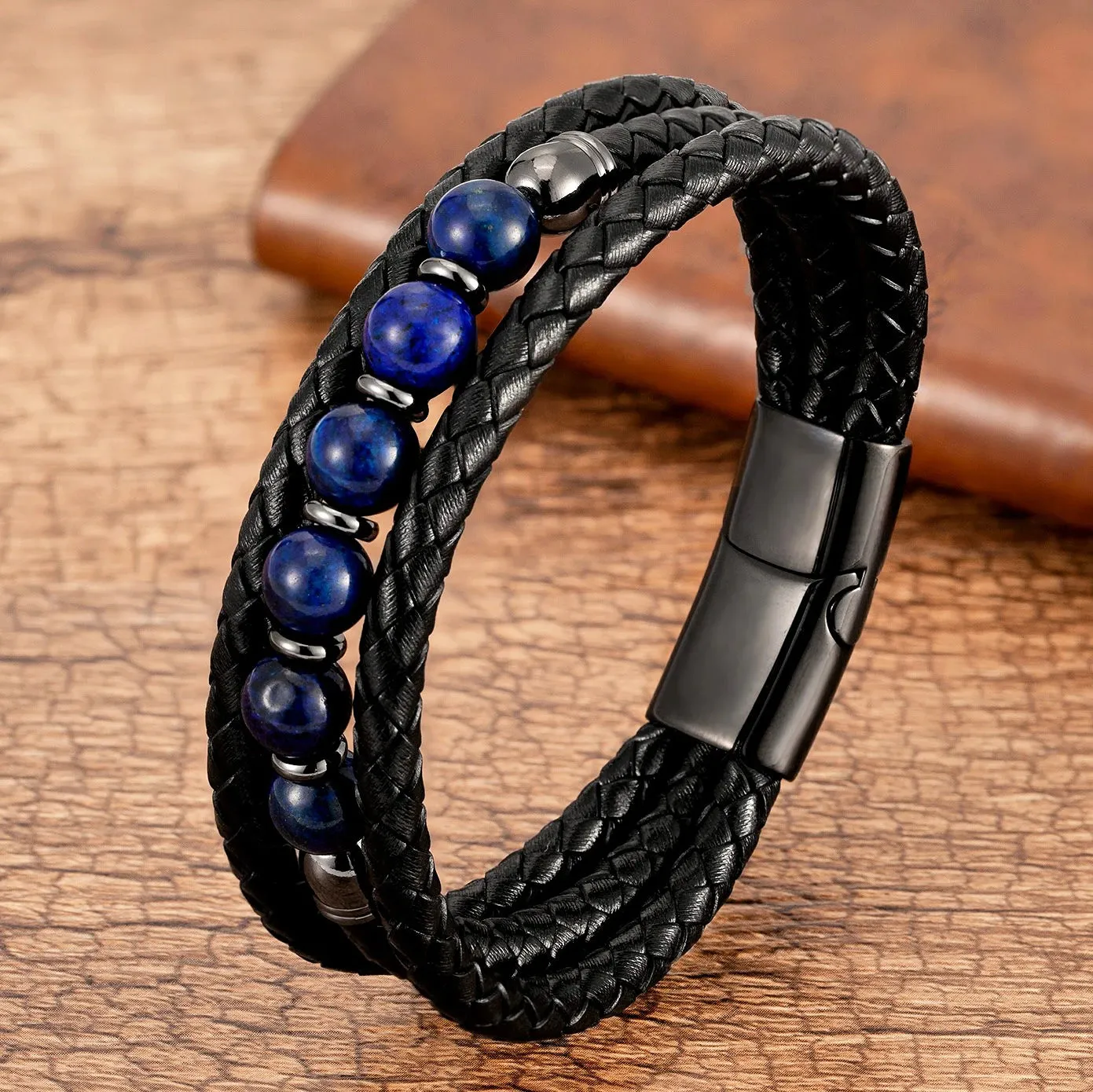 2021 Trendy Multilayer Leather Bracelets Men Jewelry 9 Style Round Stone 8mm Beaded Bracelets For Male Women Valentine Day Gifts