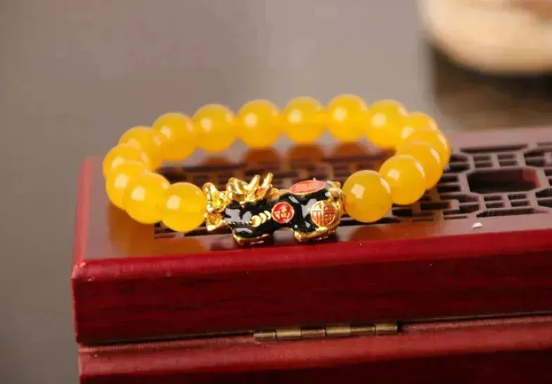 3D Gold Plated PiXiu Crystal Beaded Bracelet