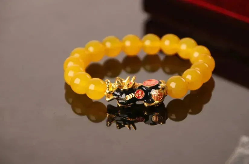 3D Gold Plated PiXiu Crystal Beaded Bracelet