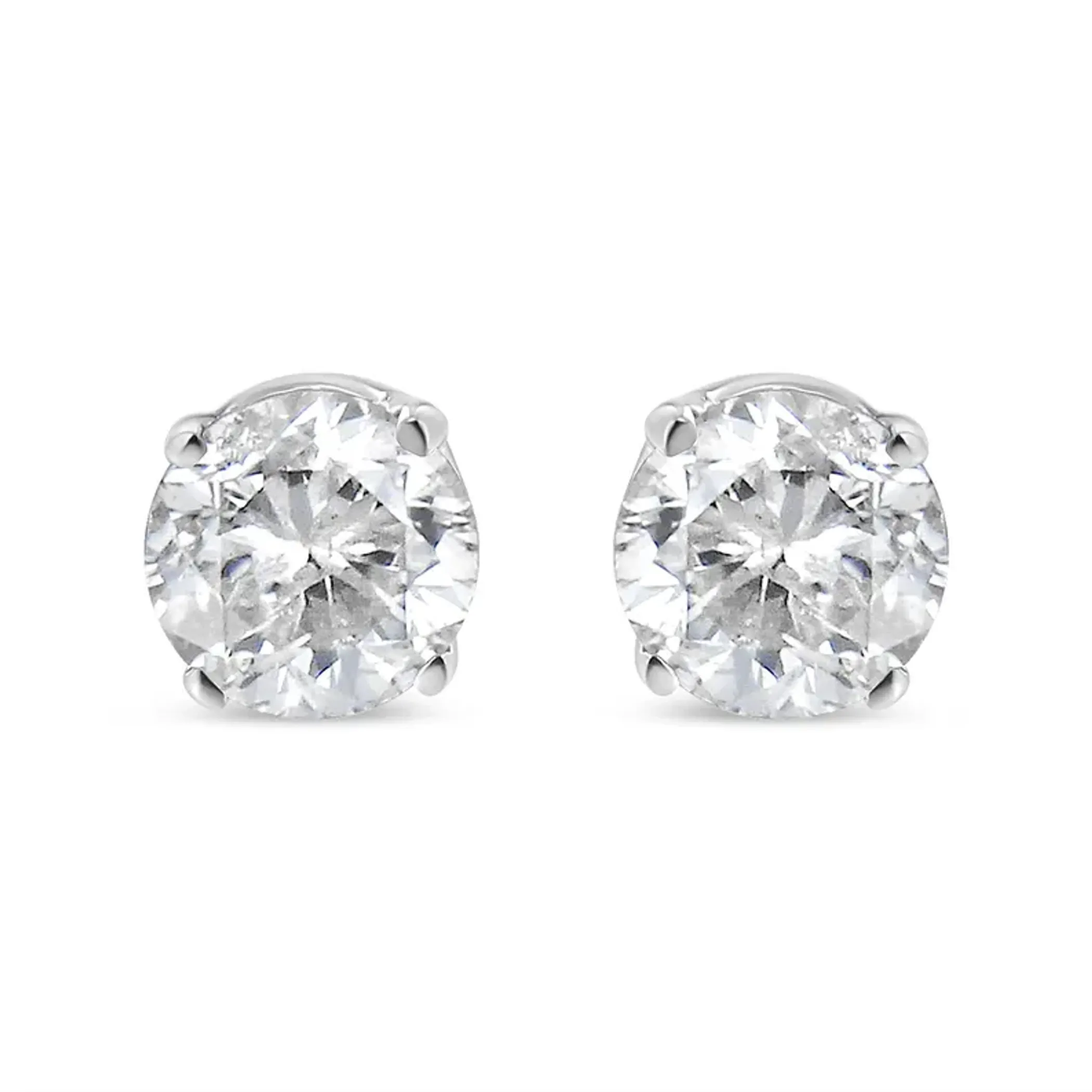 .925 Sterling Silver 1/10 Cttw Round Brilliant-Cut Diamond Classic 4-Prong Stud Earrings (H-I Color, I2-I3 Clarity)