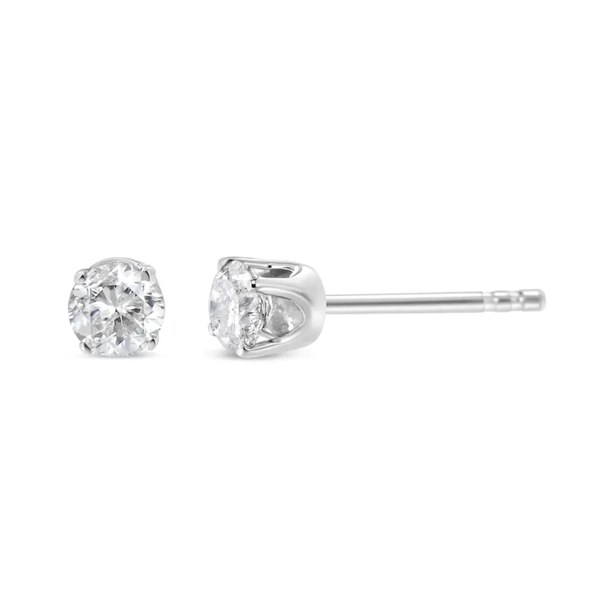 .925 Sterling Silver 1/10 Cttw Round Brilliant-Cut Diamond Classic 4-Prong Stud Earrings (H-I Color, I2-I3 Clarity)