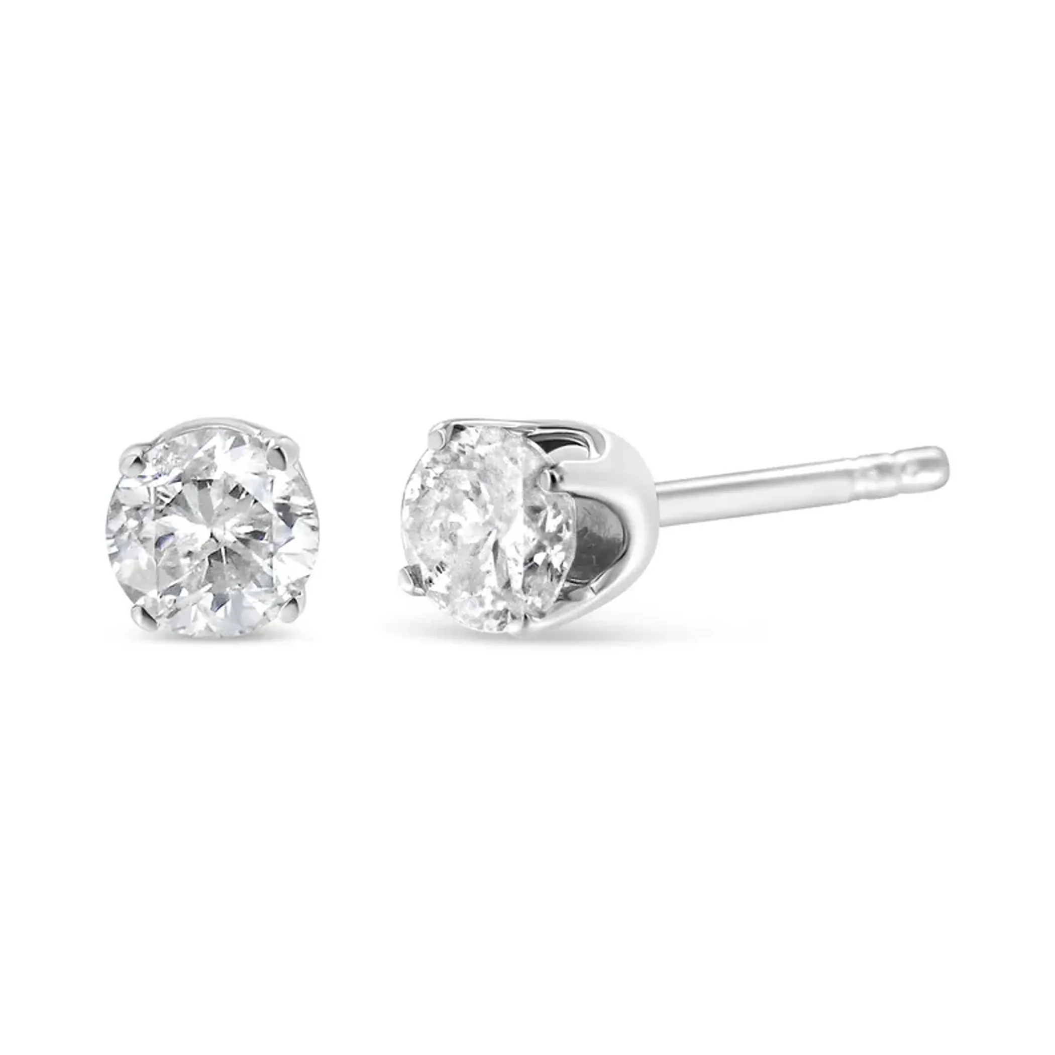 .925 Sterling Silver 1/10 Cttw Round Brilliant-Cut Diamond Classic 4-Prong Stud Earrings (H-I Color, I2-I3 Clarity)