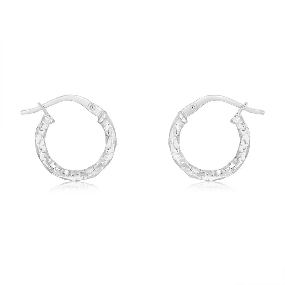 9ct White Gold Silverfilled Fancy Twisted 10mm Hoop Earrings