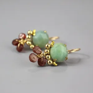 Amazonite Garnet Clover Earrings