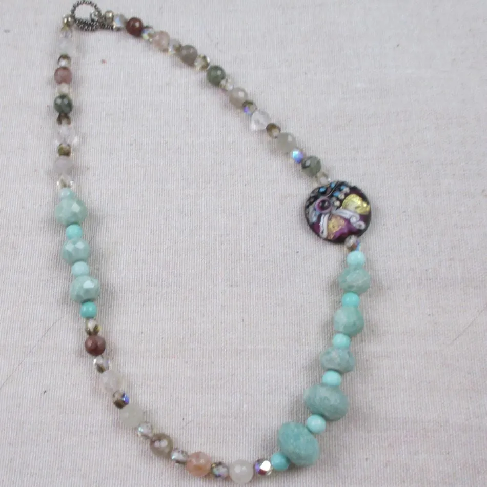 Amazonite Gemstone  Quartz & Artisan Bead Necklace