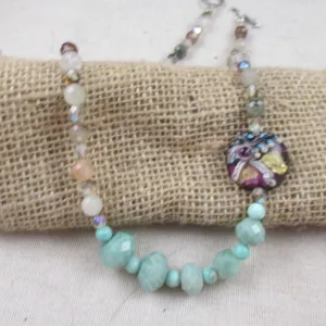 Amazonite Gemstone  Quartz & Artisan Bead Necklace