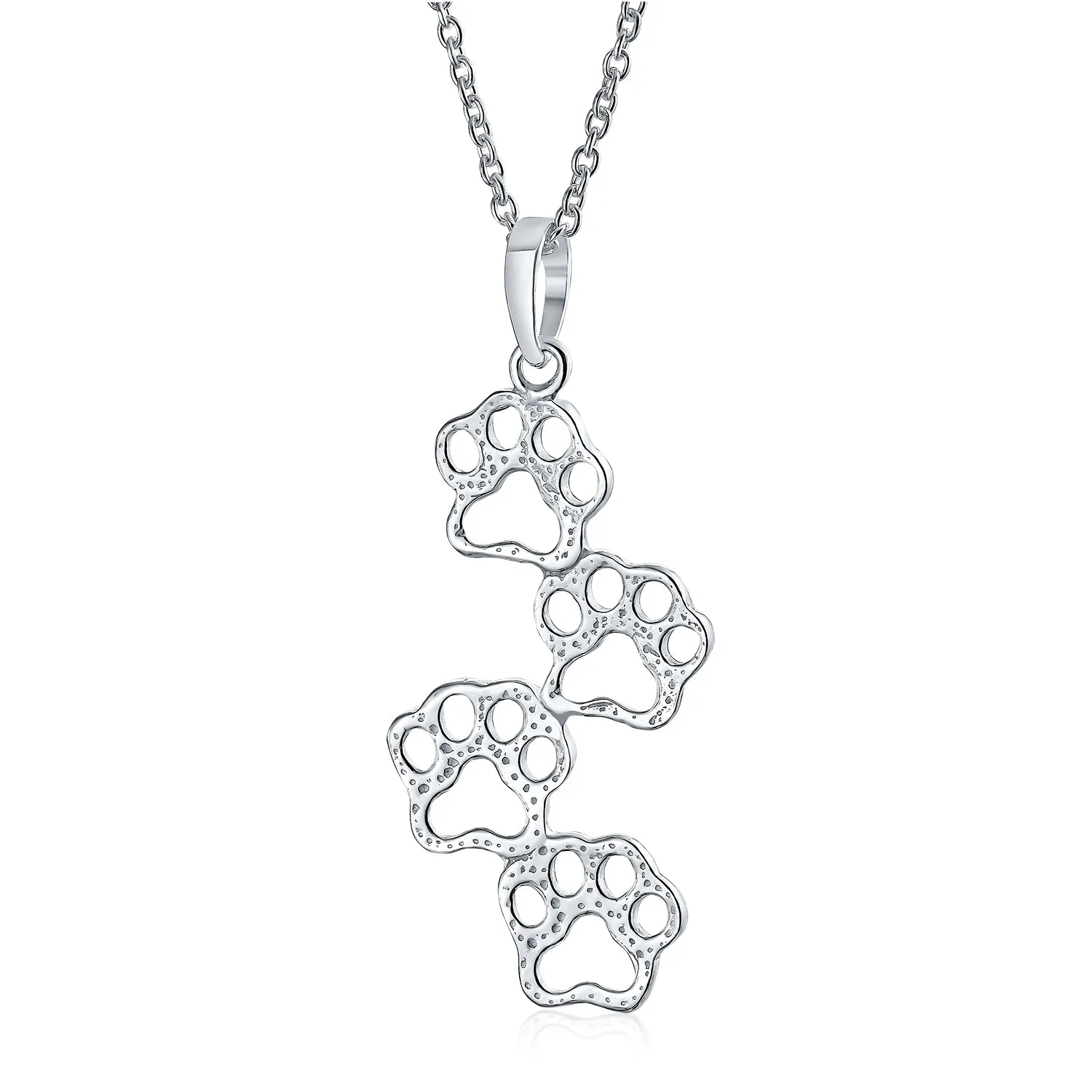 Animal Paw Prints Pendant Necklace in Sterling Silver for Pet Lovers