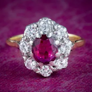 Antique Edwardian Ruby Diamond Cluster Ring 0.80ct Ruby