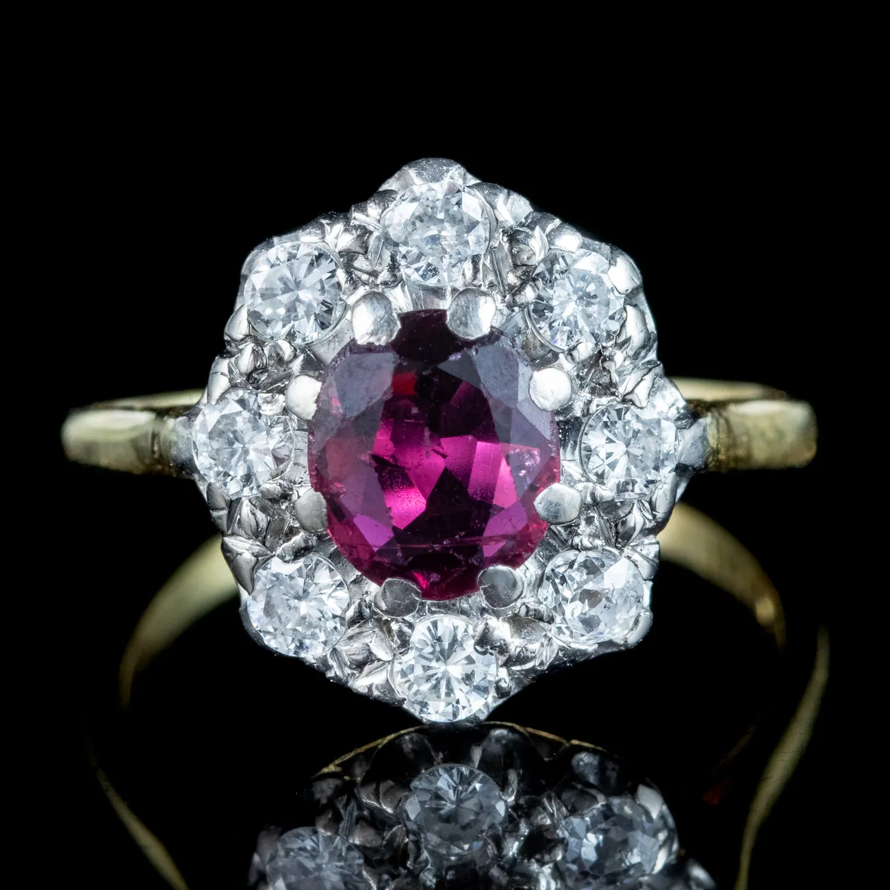 Antique Edwardian Ruby Diamond Cluster Ring 0.80ct Ruby