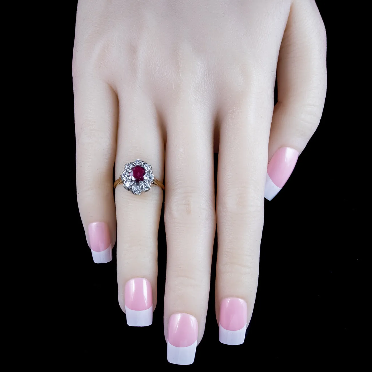 Antique Edwardian Ruby Diamond Cluster Ring 0.80ct Ruby