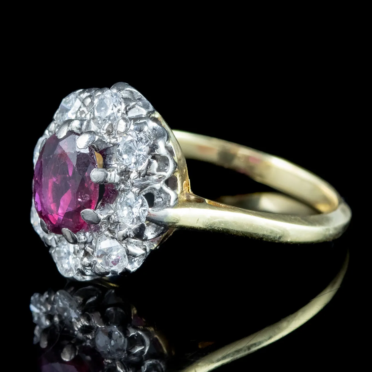 Antique Edwardian Ruby Diamond Cluster Ring 0.80ct Ruby