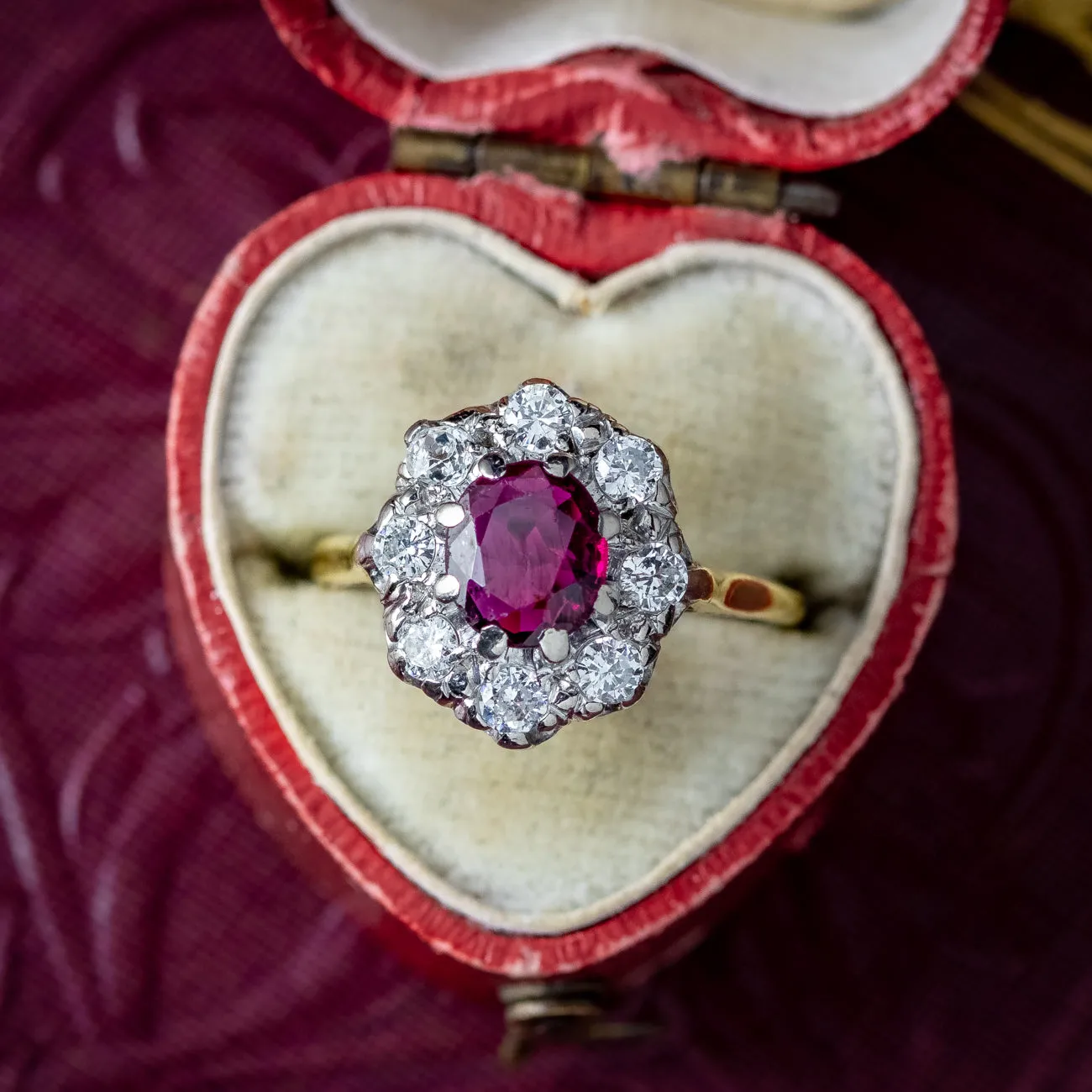 Antique Edwardian Ruby Diamond Cluster Ring 0.80ct Ruby