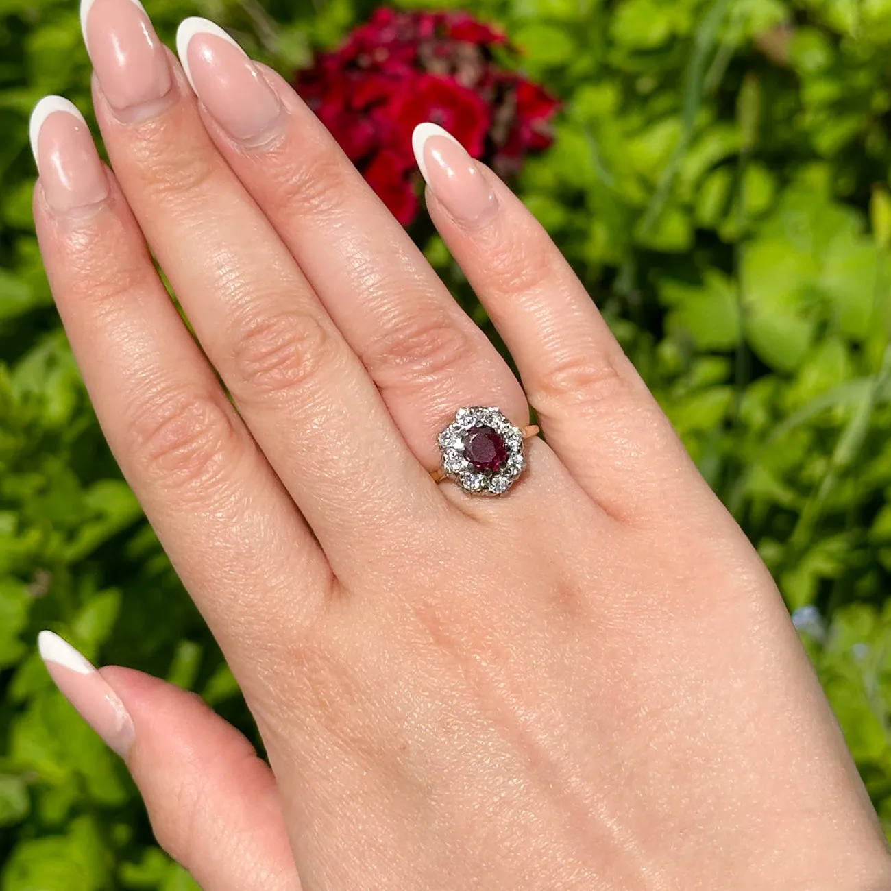 Antique Edwardian Ruby Diamond Cluster Ring 0.80ct Ruby