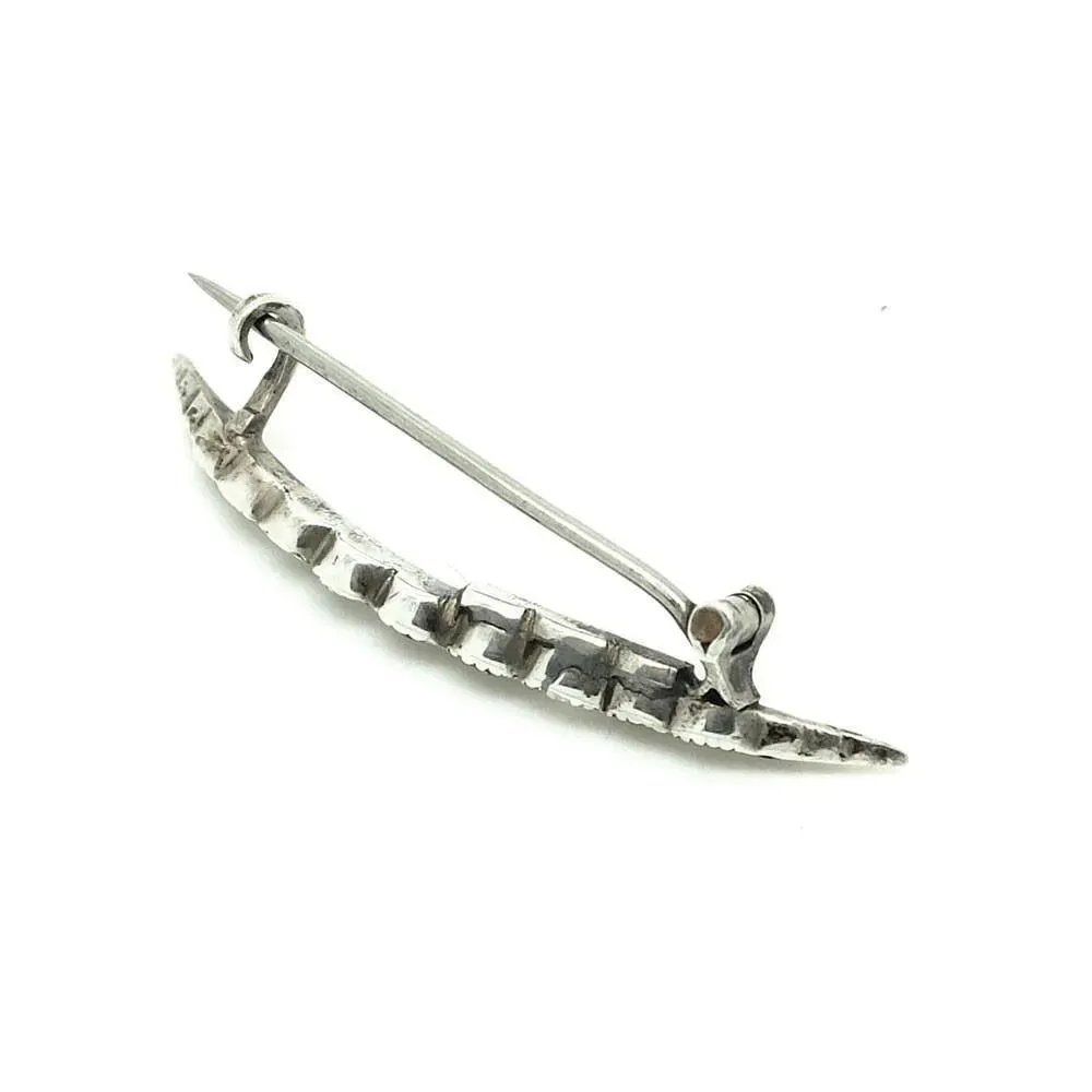 Antique Edwardian Silver Crescent Paste Brooch