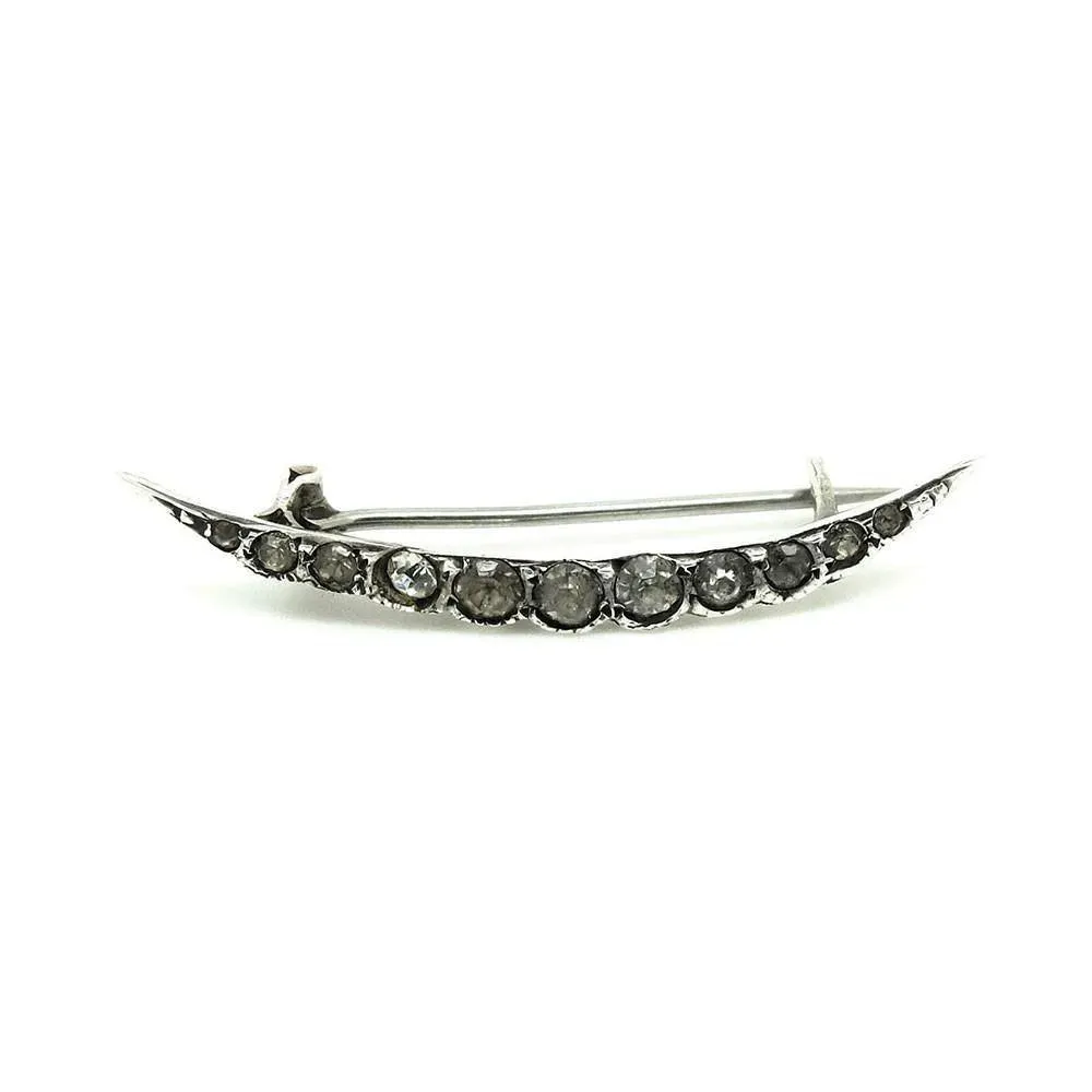 Antique Edwardian Silver Crescent Paste Brooch