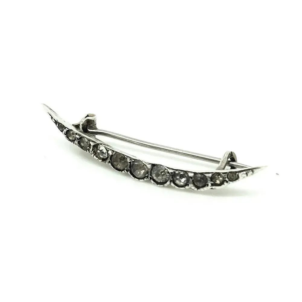 Antique Edwardian Silver Crescent Paste Brooch